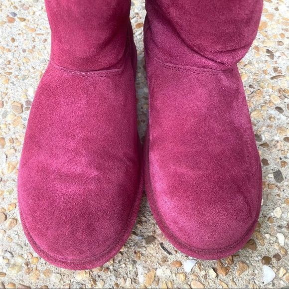 Bearpaw Arya Burgundy Suede Wool Fringe Boots 6 - Picture 3 of 8